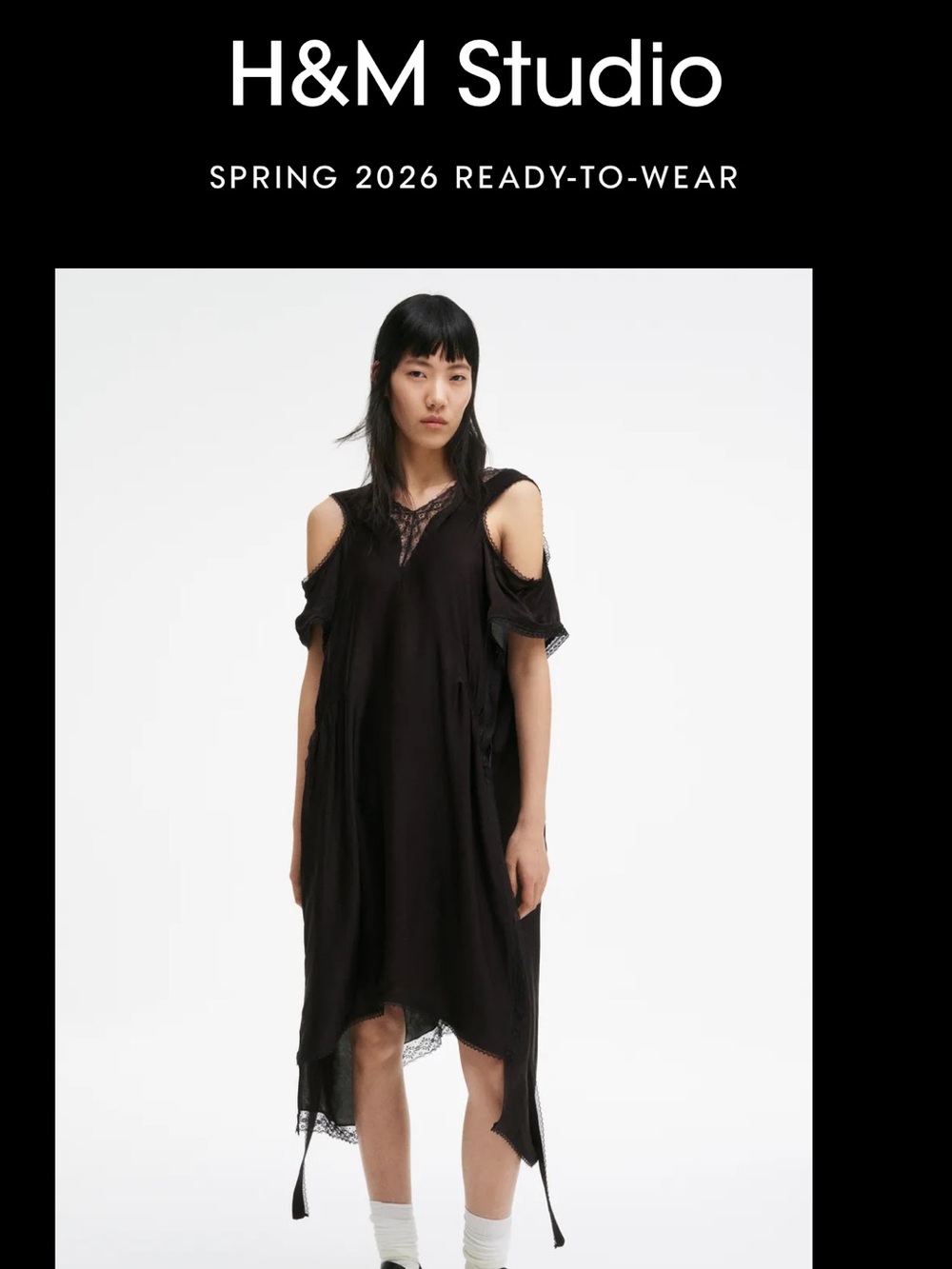 H&M Black Cold-Shoulder Asymmetrical Dress
